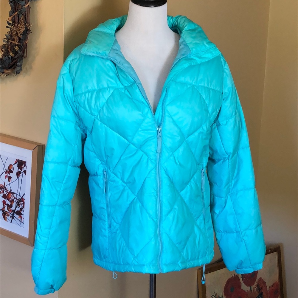 DOUBLE DOWN size Large DOWN Puffer Coat SOFT Zip Front Ski Snow Vivid Fun Cozy